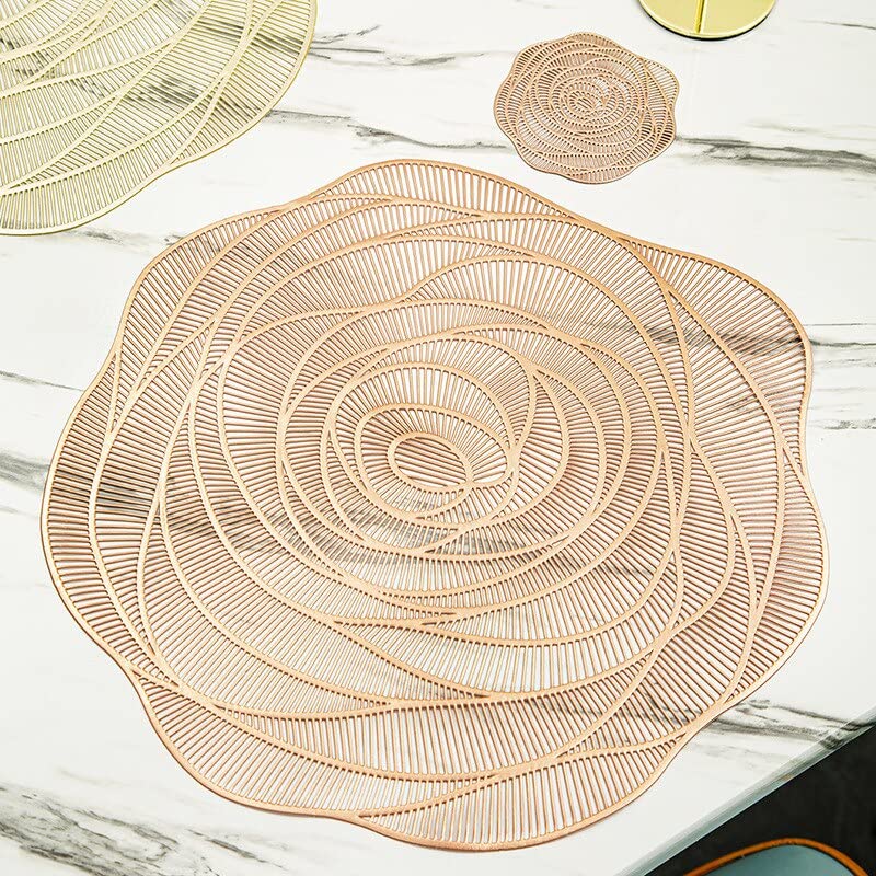 Alpha Star City Round Rose Shape Hollow Out Non-Slip Heat Resistant Washable Modern Elegant Decorative Kitchen Decoration PVC Placemats Table Mat