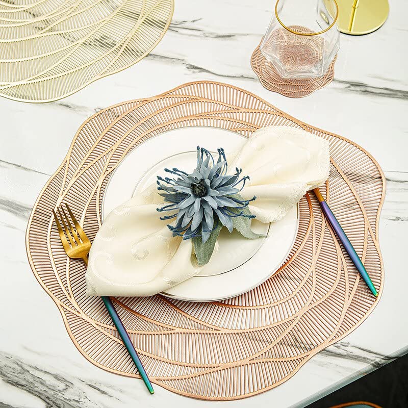 Alpha Star City Round Rose Shape Hollow Out Non-Slip Heat Resistant Washable Modern Elegant Decorative Kitchen Decoration PVC Placemats Table Mat