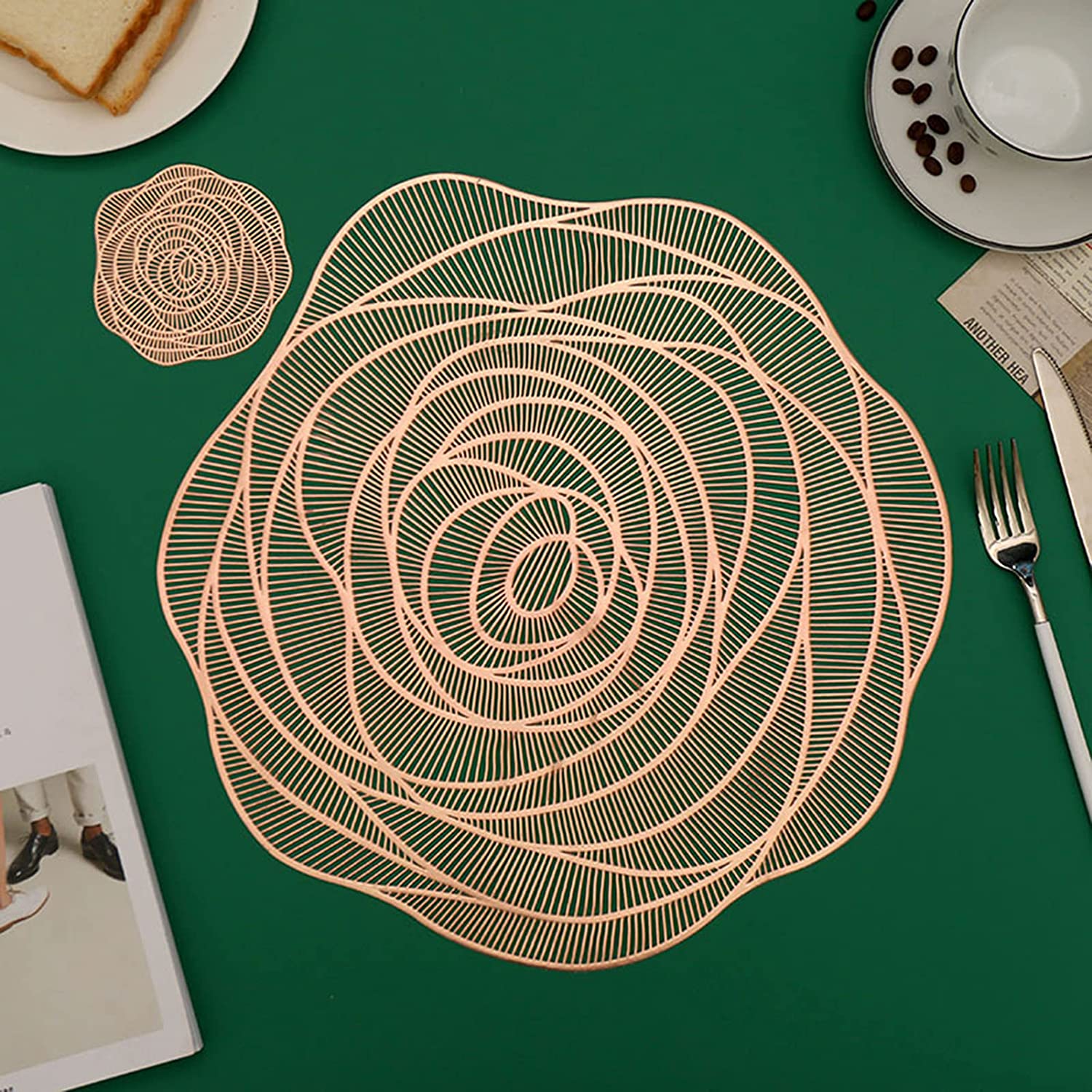 Alpha Star City Round Rose Shape Hollow Out Non-Slip Heat Resistant Washable Modern Elegant Decorative Kitchen Decoration PVC Placemats Table Mat